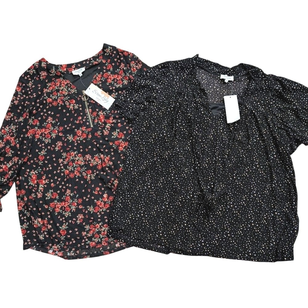 Siren Lily Lot 2 NWT Womens PLUS 1 1X Flowy Tops Shirts Tunic Blouses Work